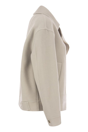 Women's White Biker Jacket made of Virgin Wool Blend for a Soft Feel - FW23 Collection
