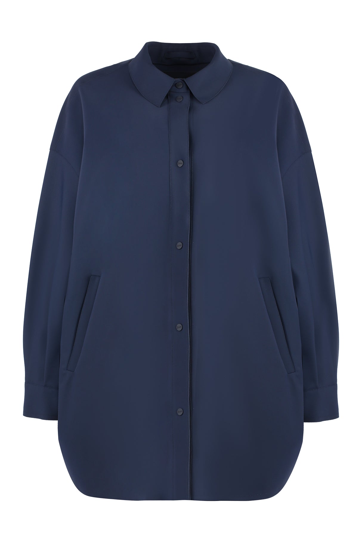 Blue Overshirt with Rounded Hem and Side Slits