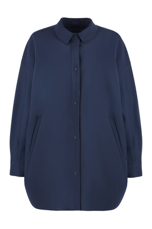 Blue Overshirt with Rounded Hem and Side Slits