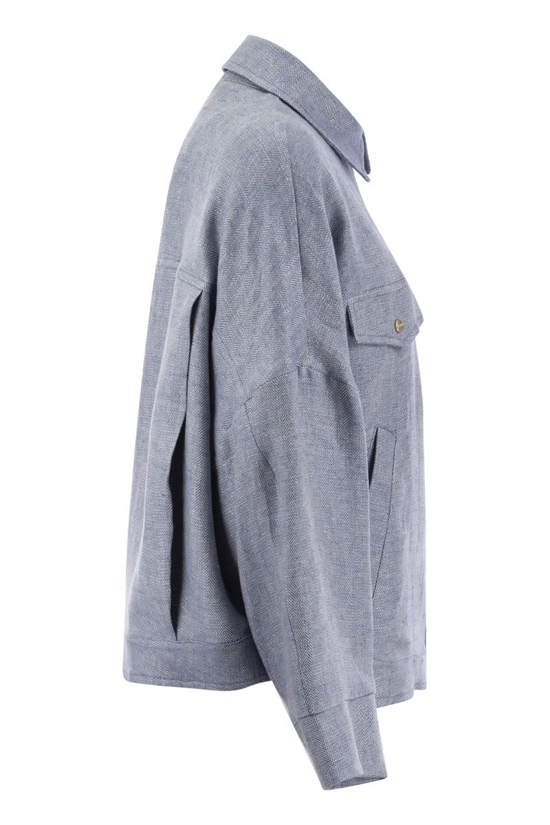 Light Blue Linen Jacket with Lurex Thread for Women