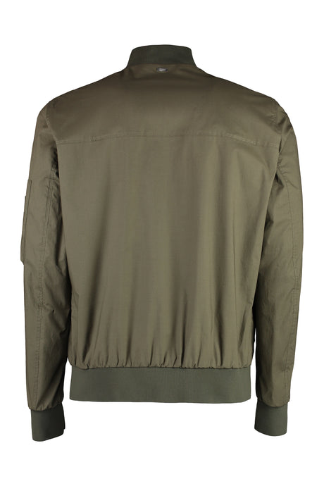 メンズリブ編み綿ボンバージャケット（緑）SS24用袖ポケットジッパー付き