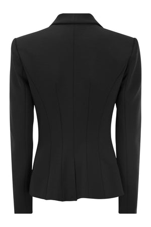 雙排釦黑色絲綢大衣配披巾領 - 女款
