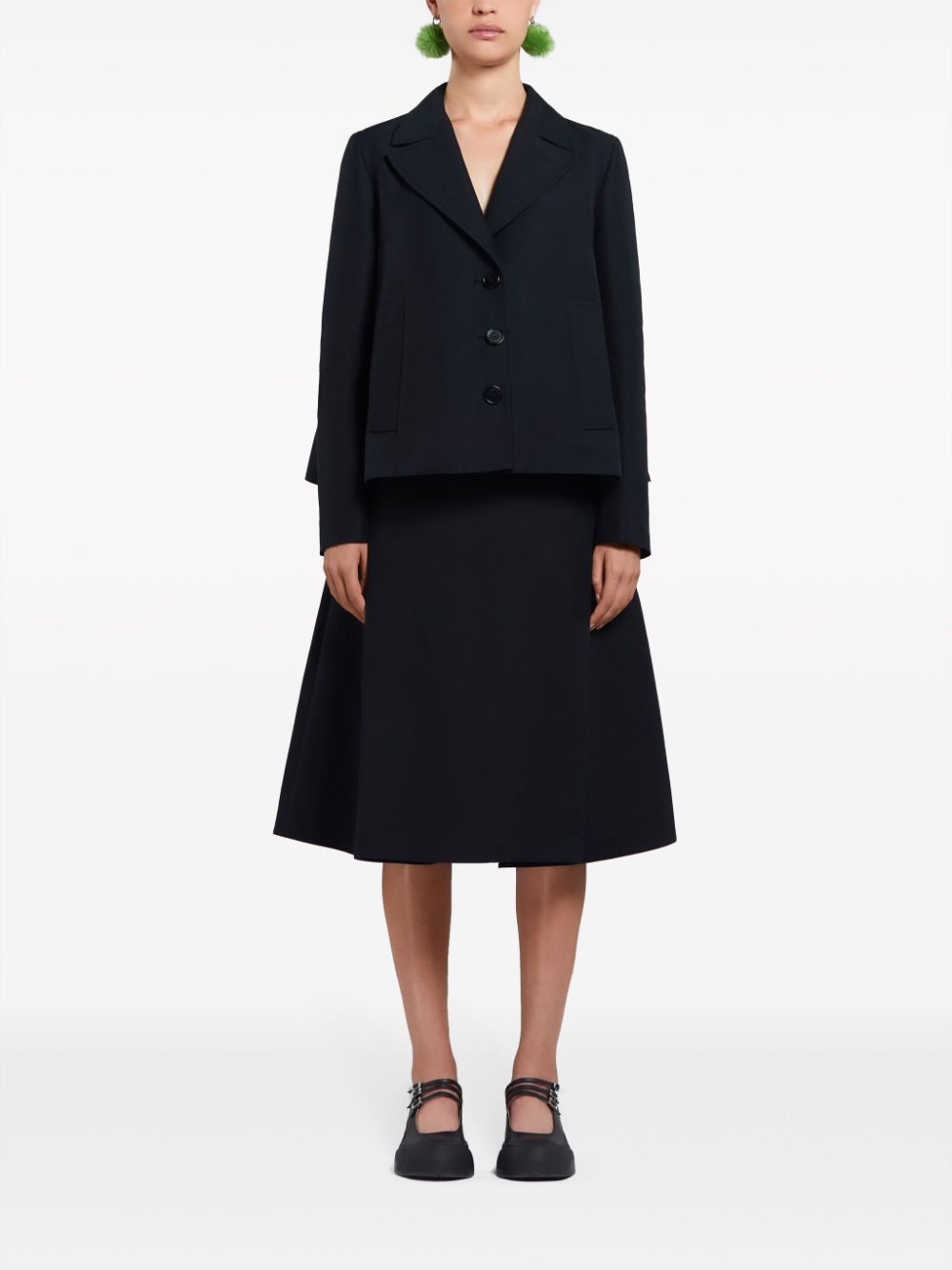 女性黑色單排扣純棉西裝外套 - SS24系列