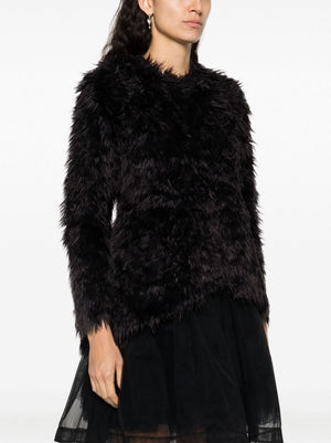 Women's Long-Sleeved Faux-Fur Top in Black