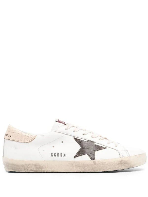 White Leather Distressed Trainers for Men