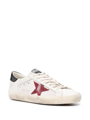 GOLDEN GOOSE Men's Super-Star Net and Leather Upper Sneakers - White/Pomegranate/Black
