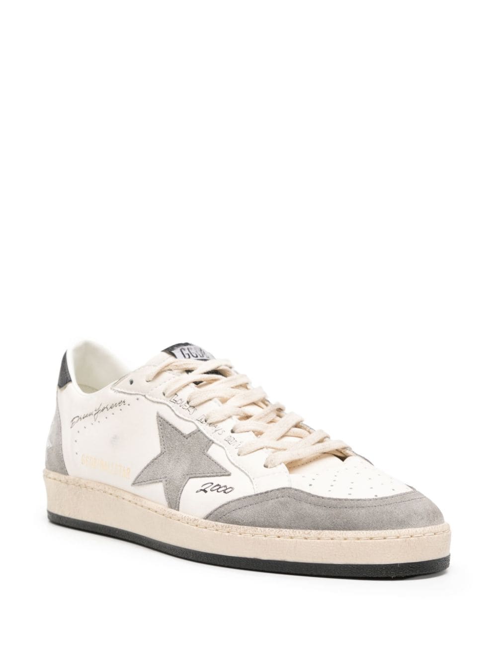 GOLDEN GOOSE Men's Vintage White Ball-Star Sneakers with Grey Suede Inserts