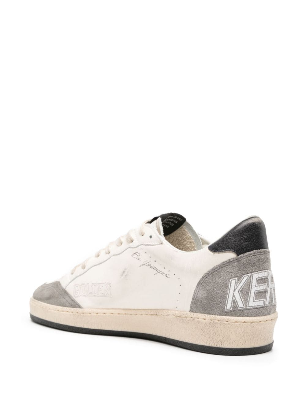 GOLDEN GOOSE Men's Vintage White Ball-Star Sneakers with Grey Suede Inserts