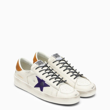 GOLDEN GOOSE Men's White Vintage Leather Low-Top Sneakers with Mustard Accents