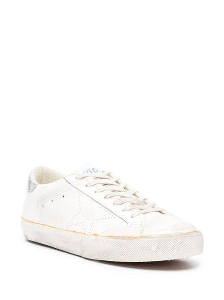 GOLDEN GOOSE White Distressed Leather Sneakers for Men | Perforated Detailing | Signature Star Patch