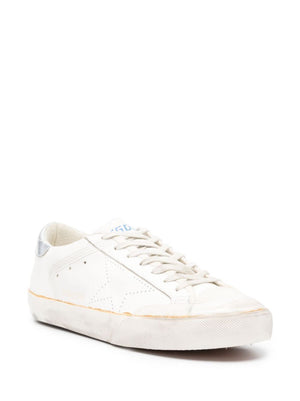 Distressed Leather Men's Sneakers with Signature Star Patch