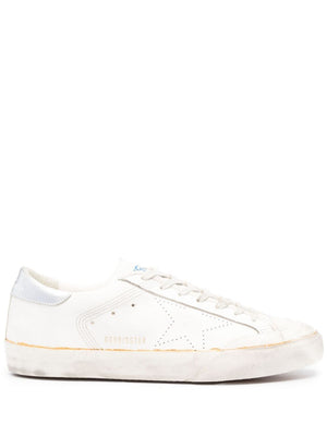 Distressed Leather Men's Sneakers with Signature Star Patch