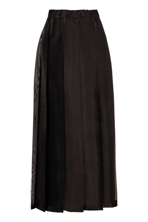 女性用ブラックプリーツシルクミディスカート