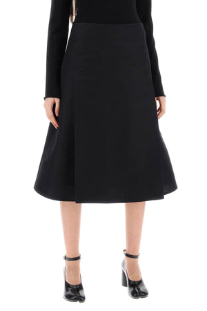 時尚女性黑色純棉傘形MIDI裙