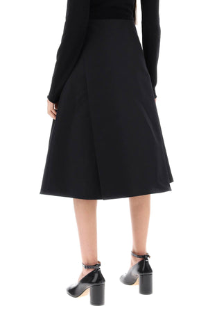 時尚女性黑色純棉傘形MIDI裙