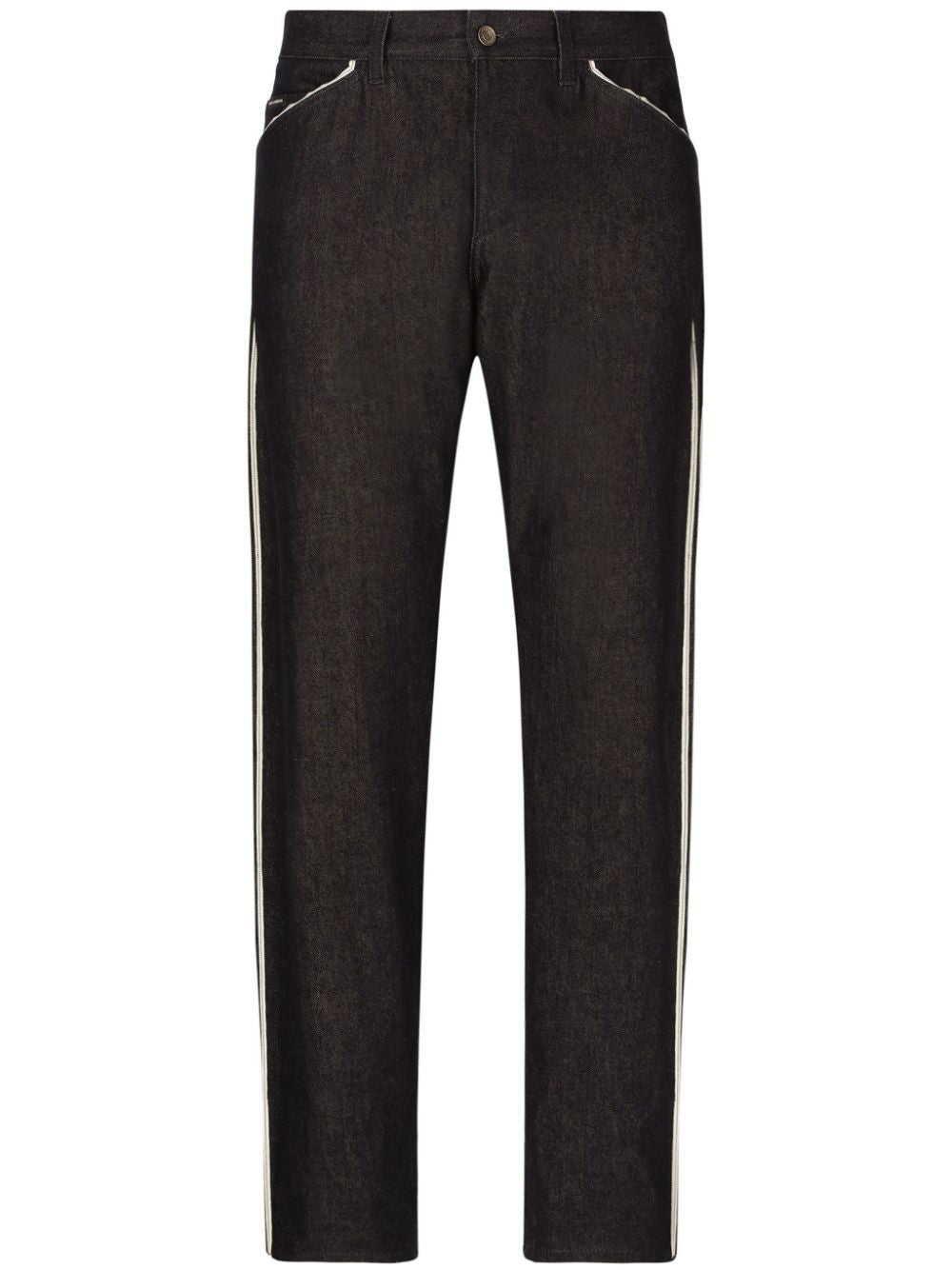 DOLCE & GABBANA Contemporary Piped Straight-Leg Jeans in Black and White