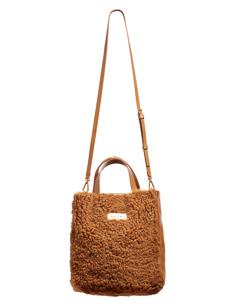 Brown Shopping Tote with Detachable Strap & Zip Pocket for Women