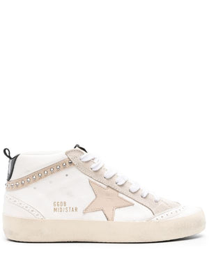 Distressed White Leather Sneakers with Swarovski Crystals for Women