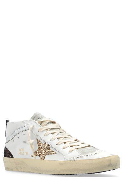 GOLDEN GOOSE Golden Mid Star Women's Sneakers in White, Ice, Gold, and Brown