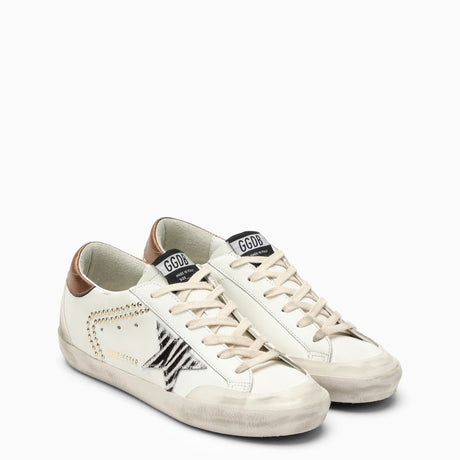 Women's White Leather Low Top Trainers with Iconic Animal Star Detail