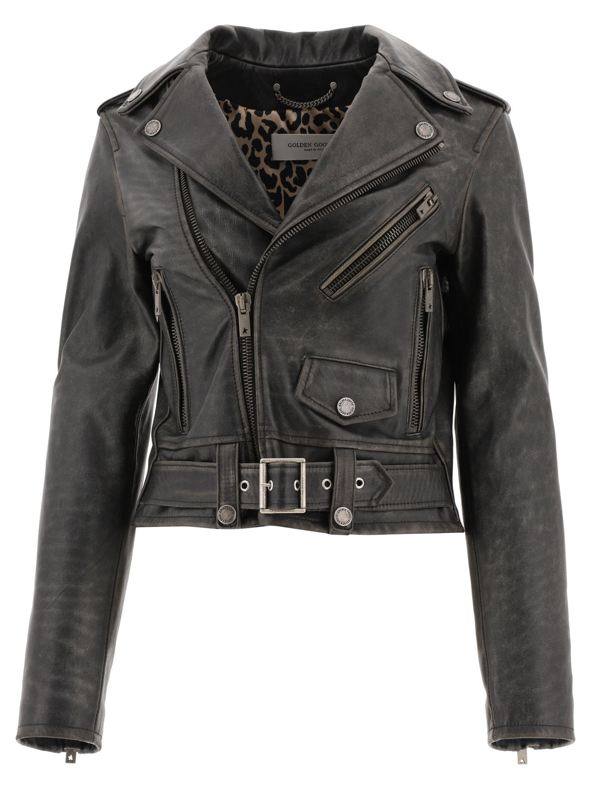 GOLDEN GOOSE Distressed Black Leather Jacket for Women