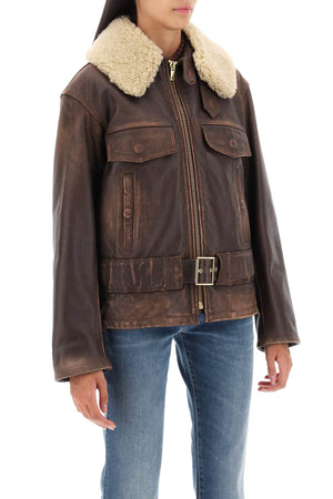 GOLDEN GOOSE Vintage-Effect Leather Biker Jacket for Women