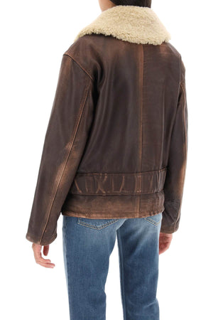 GOLDEN GOOSE Vintage-Effect Leather Biker Jacket for Women