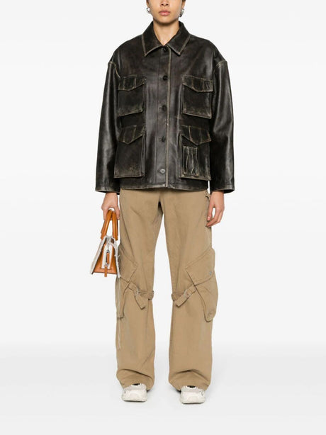 GOLDEN GOOSE Brown Leather Buttoned Jacket for Women | SS24 Collection