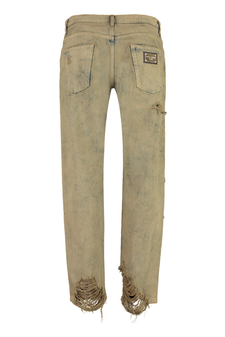 DOLCE & GABBANA Men's Tan Distressed 5-Pocket Jeans for FW23