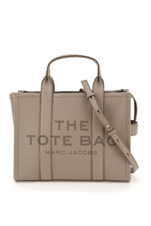 MARC JACOBS Gray Full Grain Leather Mini Tote Handbag with Detachable Strap and Gold Hardware - Women's SS24