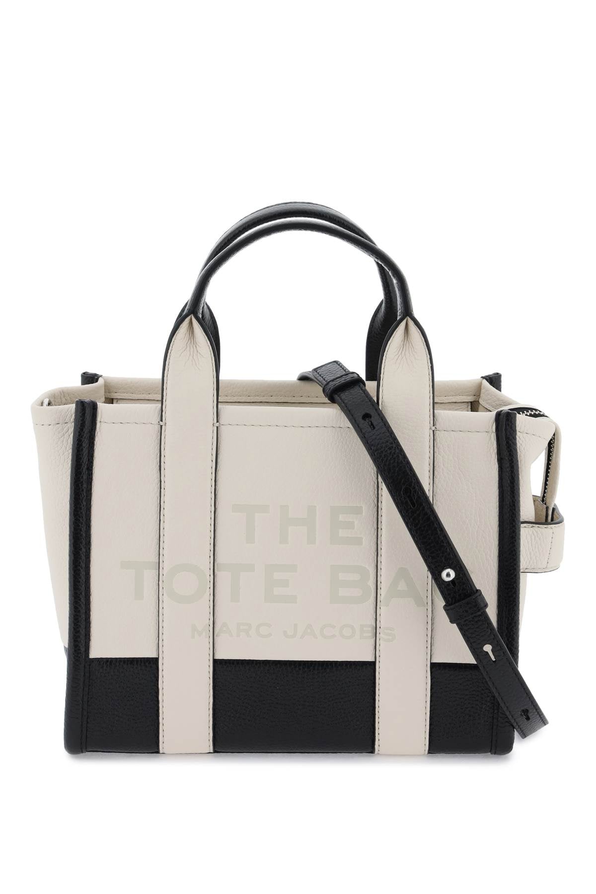 MARC JACOBS Colorblock Mini Tote Handbag in Two-Tone Grained Leather with Adjustable Strap and Silver Hardware