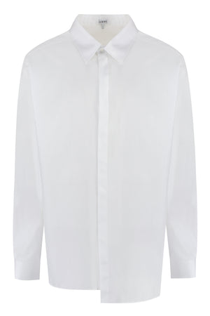 Men's Asymmetric White Cotton Shirt with Logo Patch