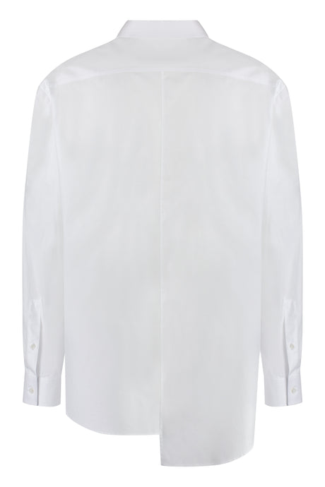 Men's Asymmetric White Cotton Shirt with Logo Patch