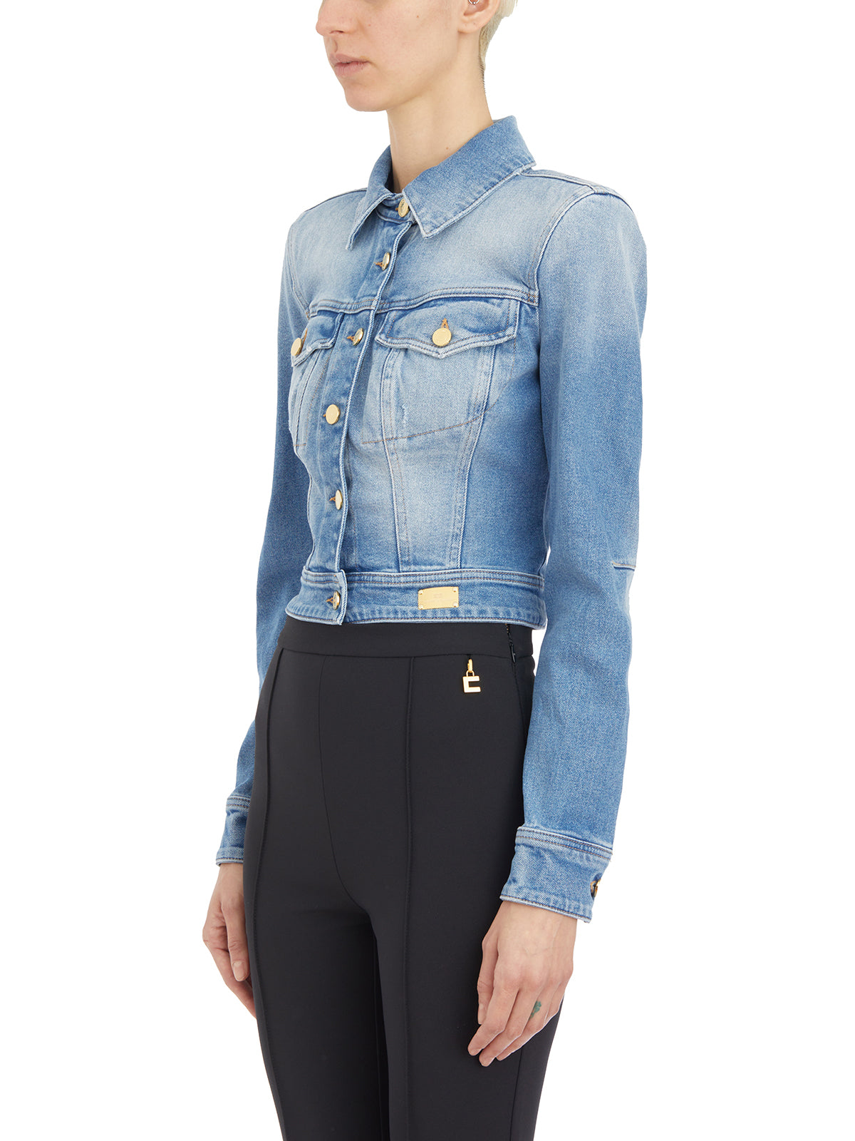 ELISABETTA FRANCHI Light Blue Cropped Denim Jacket for Women - SS24 Collection