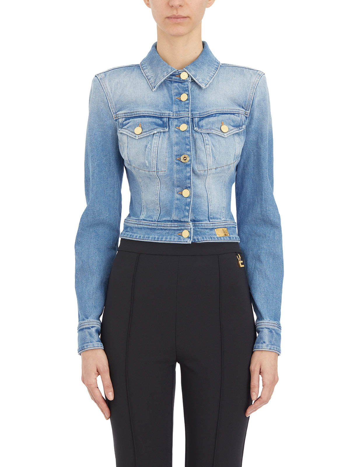 ELISABETTA FRANCHI Light Blue Cropped Denim Jacket for Women - SS24 Collection