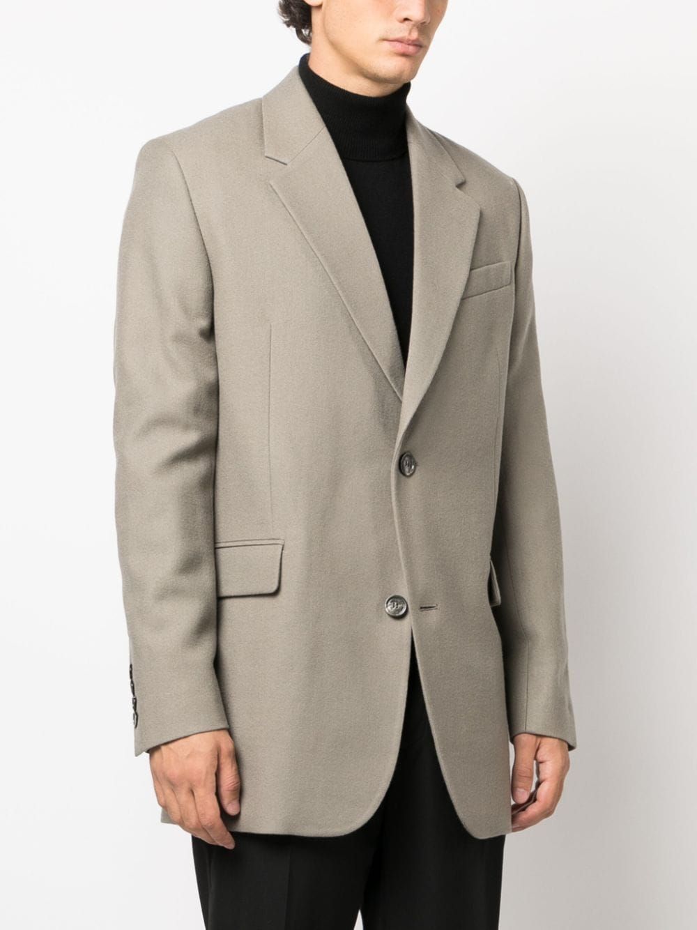 Men's Wide Single-Breasted Beige Wool Jacket for FW23