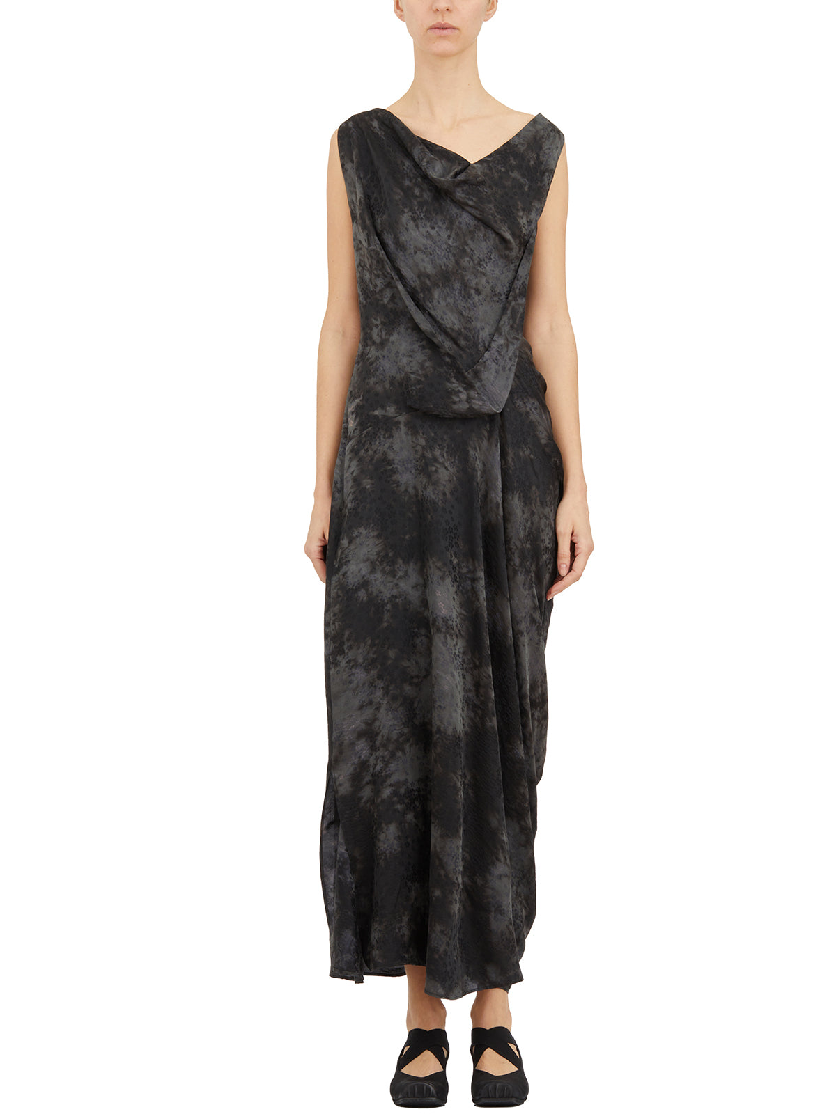 Tonal Floral Design V-Neck Long Silk Dress for Women