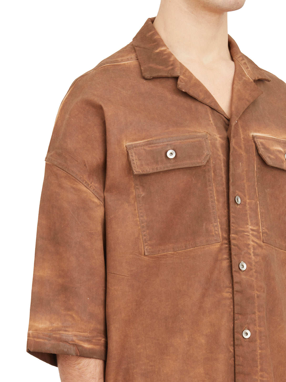DRKSHDW Oversized Brown Shirt with Front Buttons, Side Slits, and Chest Pockets for Men