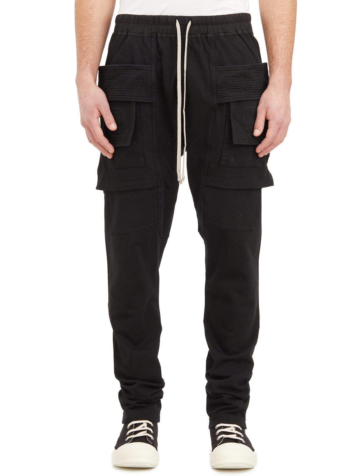 DRKSHDW Men's Black Cargo Pants with Adjustable Waist and Multiple Pockets for SS24