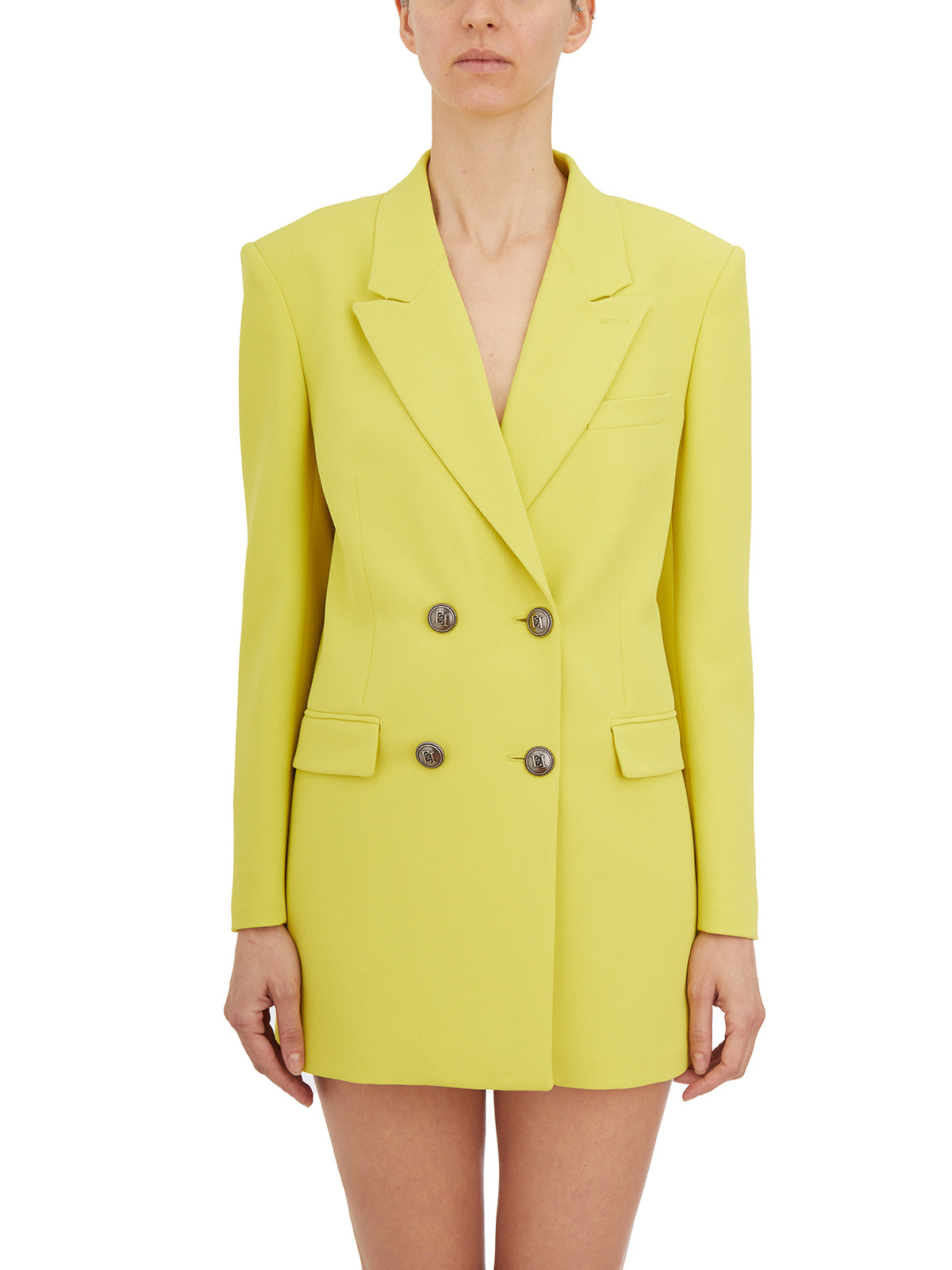 女士黃色雙排扣尖翻領夾克 - SS24系列