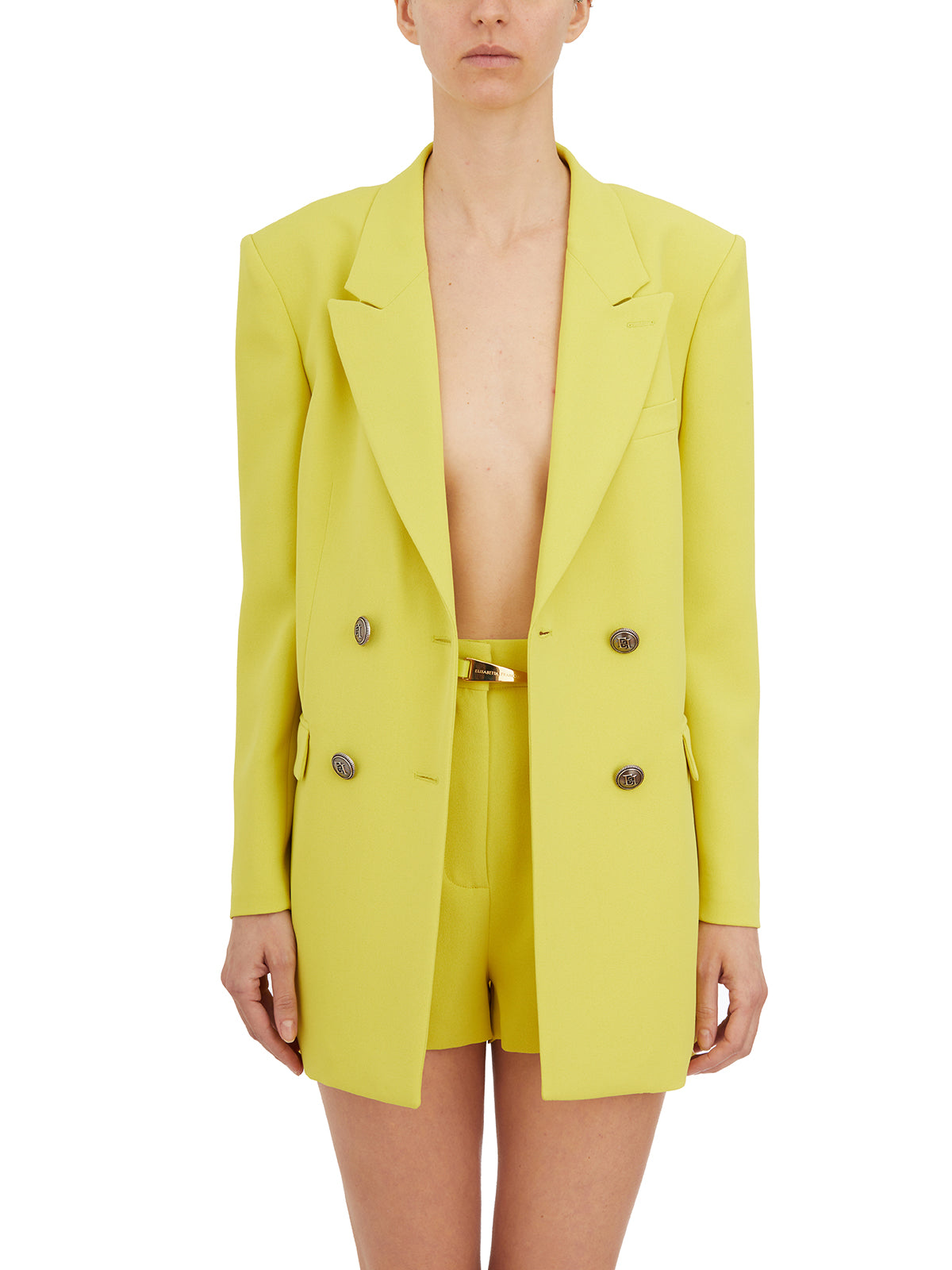 女士黃色雙排扣尖翻領夾克 - SS24系列