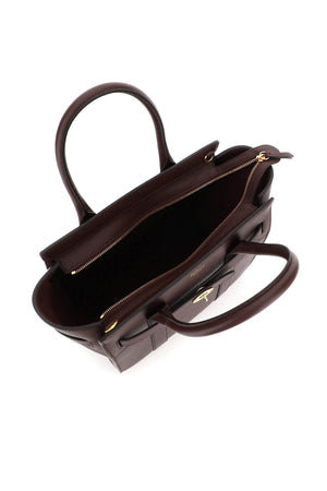 Túi xách da bò màu đỏ với cán đôi, khóa kéo và khóa xoay biểu tượng cho phụ nữ - Bộ sưu tập SS24