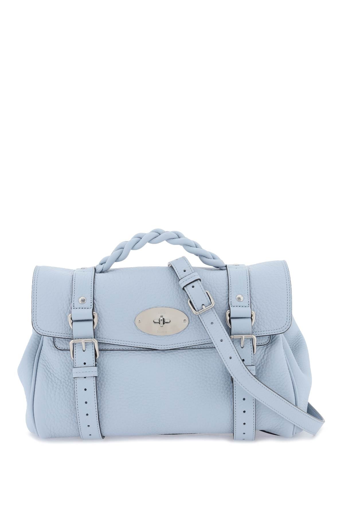 Light Blue Braided Top-Handle Handbag for Women