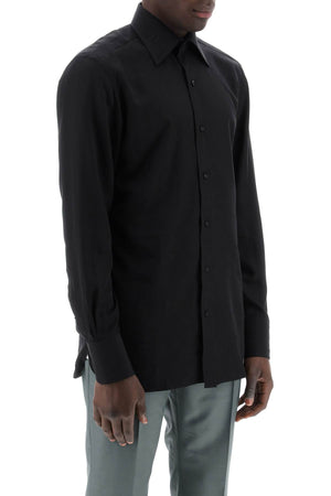 男士黑色絲混紡波普林衬衫（SS24款）