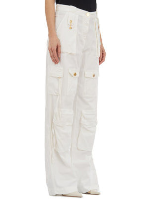 White Cargo Pants with Golden Metal Details - Women's SS24 Collection