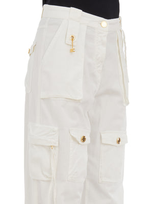 ELISABETTA FRANCHI White Cargo Pants with Golden Details for Women