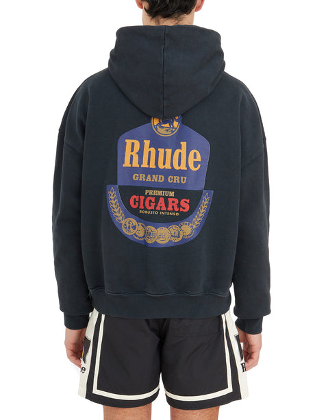 RHUDE Black Cappuccio Sweatshirt with Grand Cru Print and Front Pocket