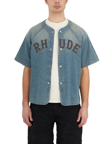 RHUDE Men's Light Blue Denim Baseball Shirt for SS24