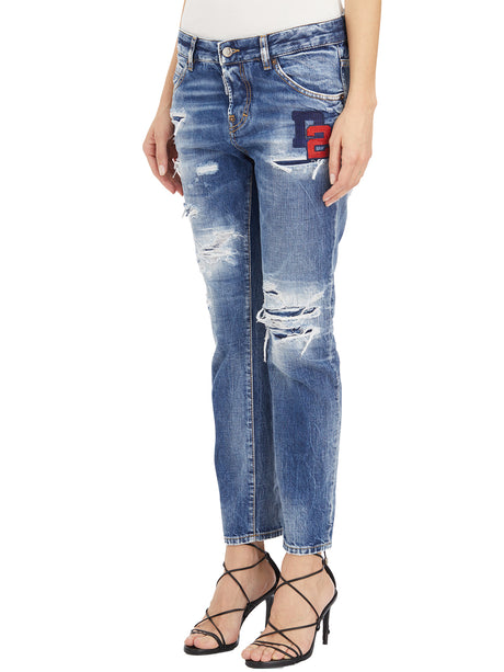 Quần jeans denim xanh dương co giãn với logo dành cho phụ nữ - bộ sưu tập SS24