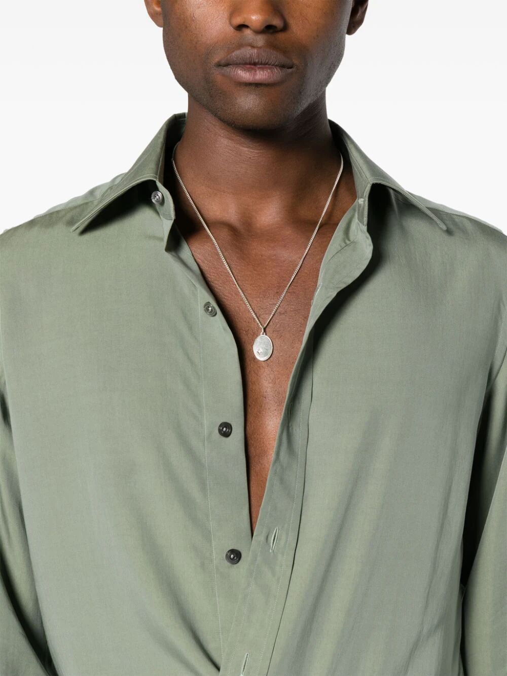 Green Long Sleeve Lyocell Blend Shirt for Men